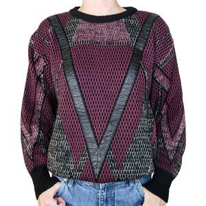 Vintage 80s Leather Patch Grandpa Sweater